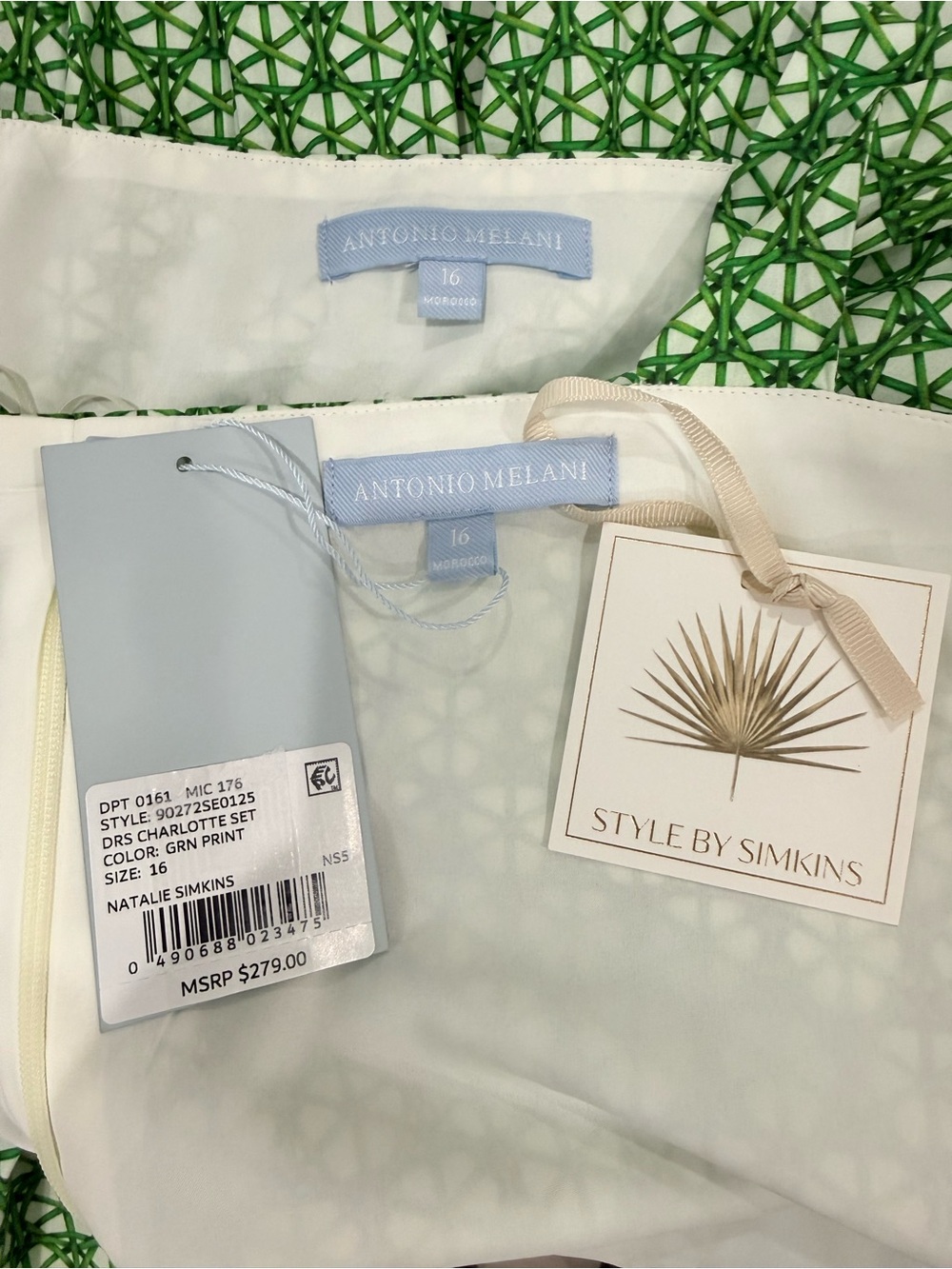 Antonio Melani Style by Simkins Charlotte Printed Poplin Top Skirt Set Green NWT - Picture 13 of 16
